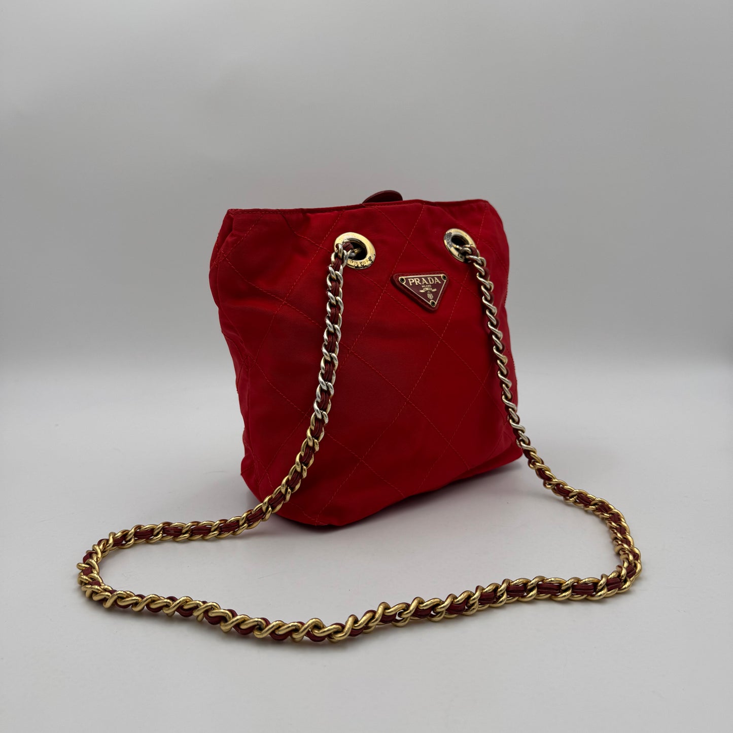 Prada Red Quilted Nylon Small Chain Bag GHW