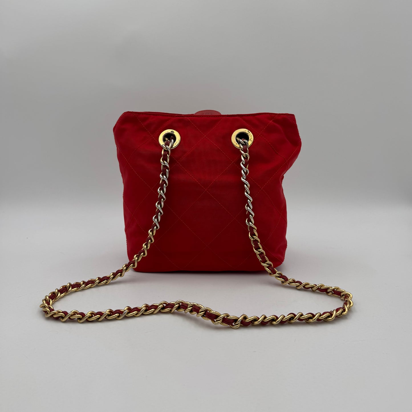 Prada Red Quilted Nylon Small Chain Bag GHW