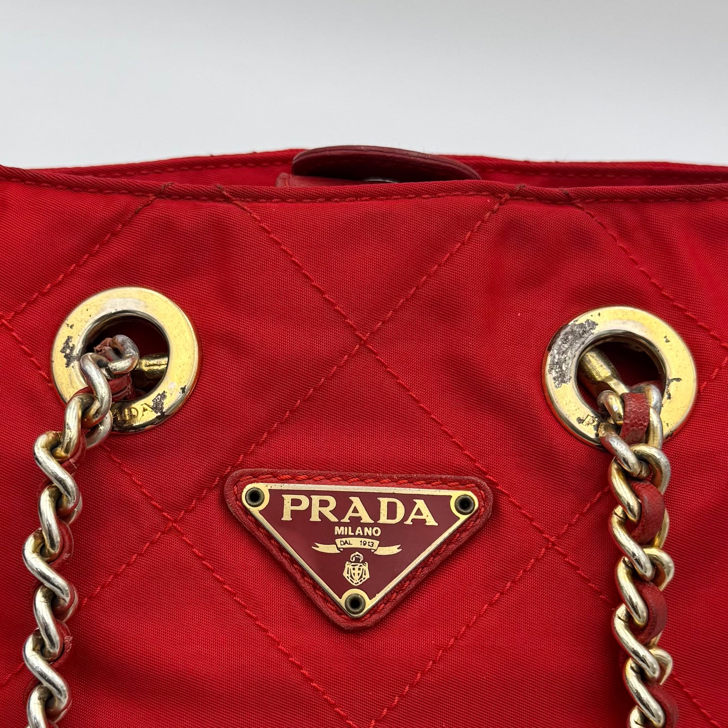 Prada Red Quilted Nylon Small Chain Bag GHW