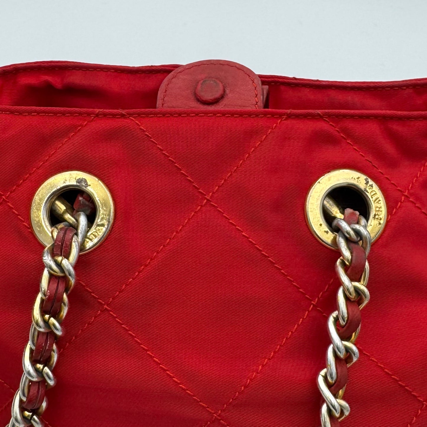 Prada Red Quilted Nylon Small Chain Bag GHW