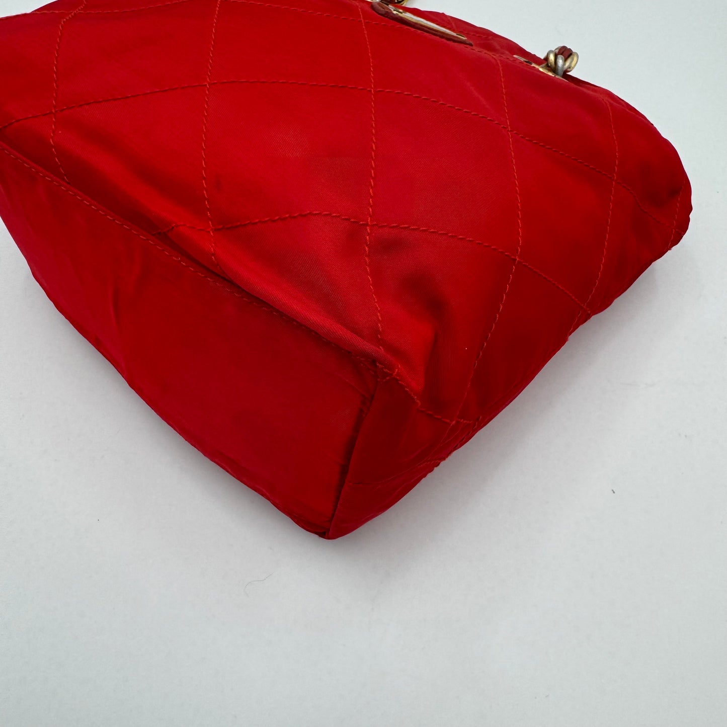 Prada Red Quilted Nylon Small Chain Bag GHW