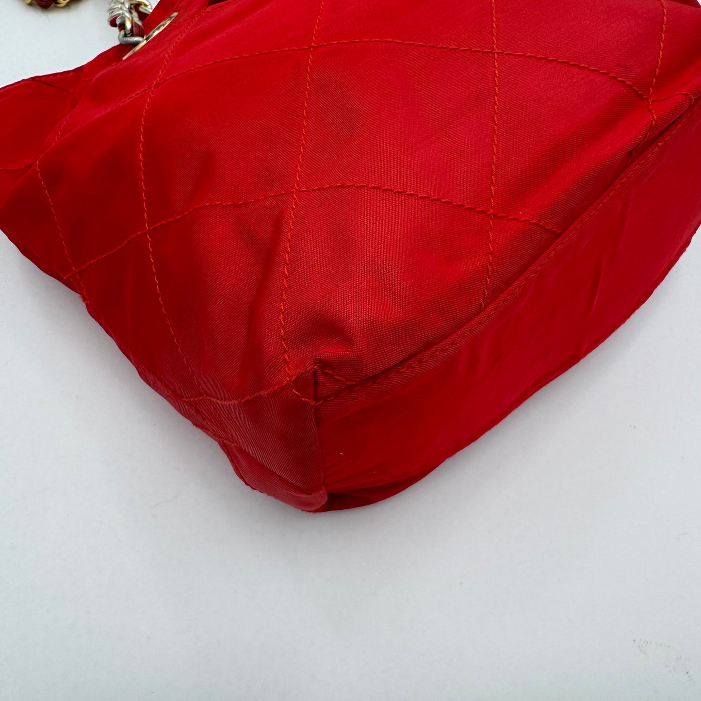 Prada Red Quilted Nylon Small Chain Bag GHW