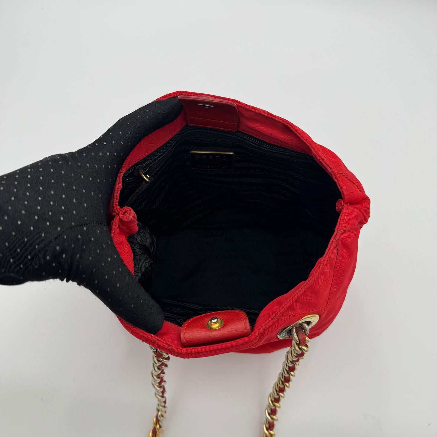 Prada Red Quilted Nylon Small Chain Bag GHW