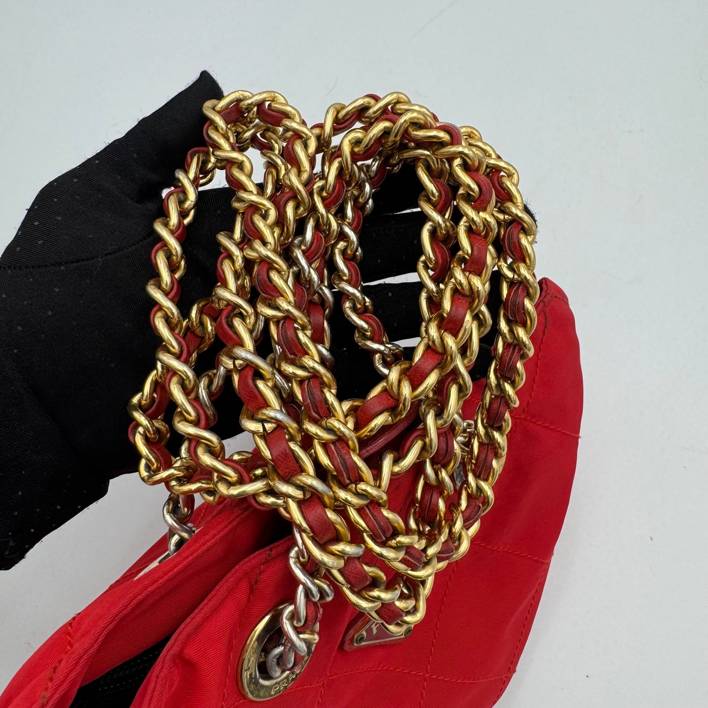 Prada Red Quilted Nylon Small Chain Bag GHW
