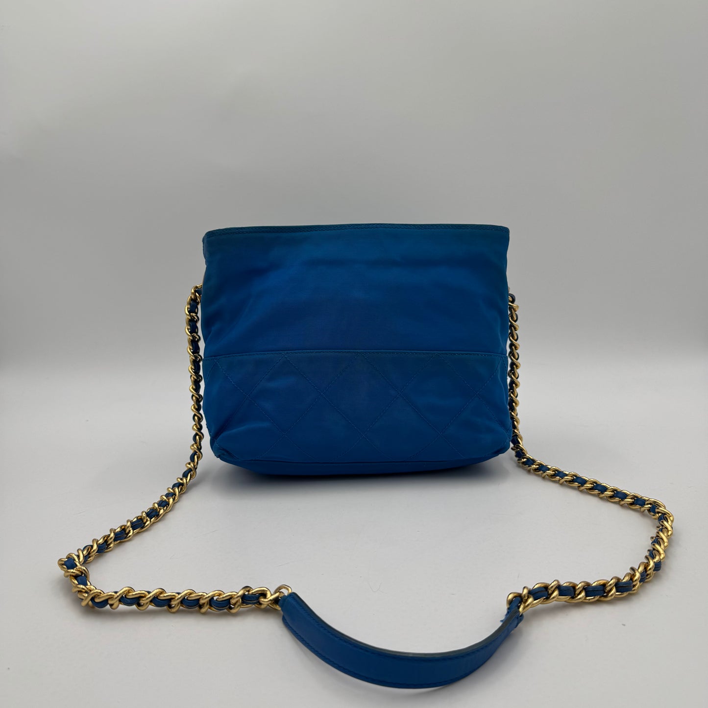 Prada Azure Blue Quilted Nylon Chain Crossbody GHW