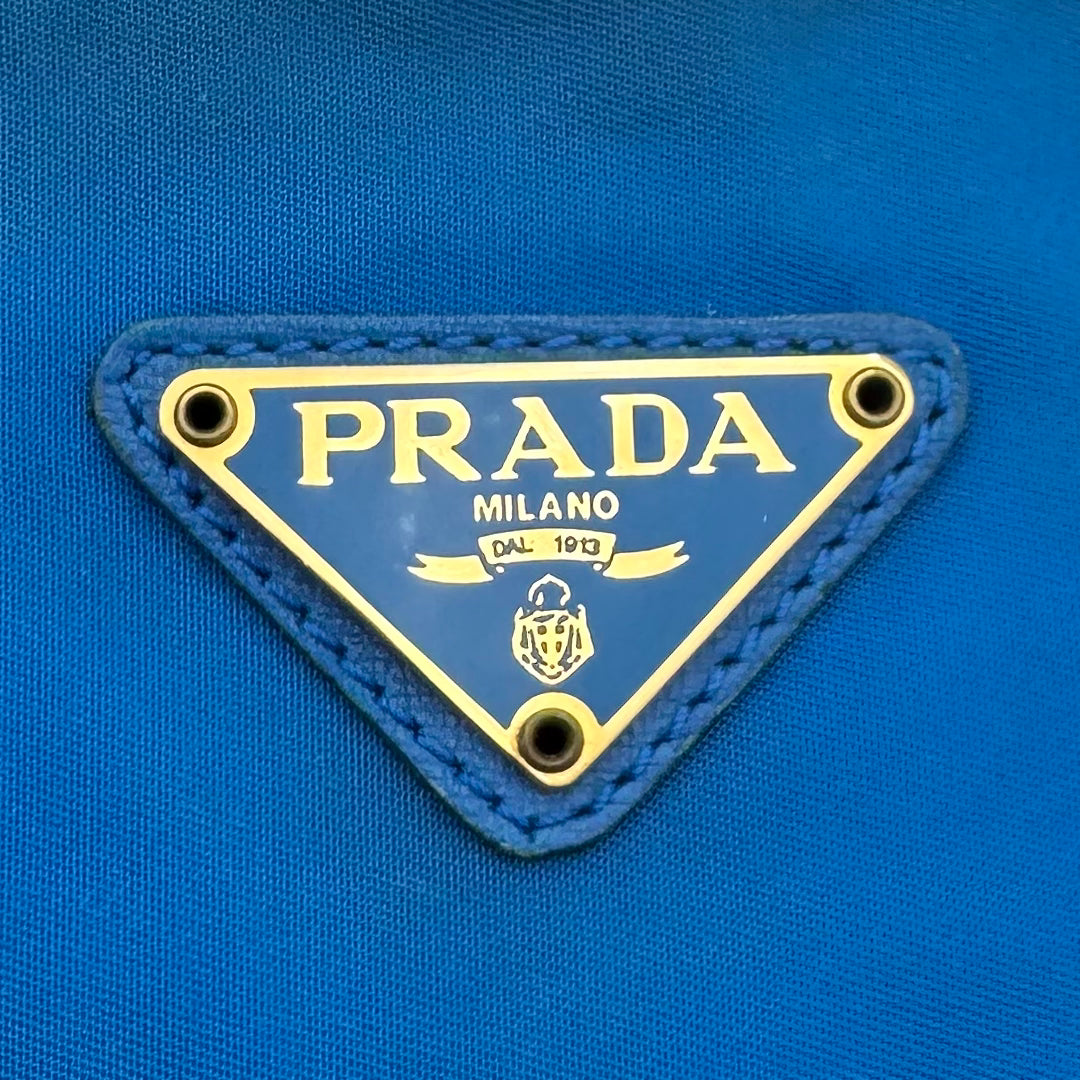 Prada Azure Blue Quilted Nylon Chain Crossbody GHW