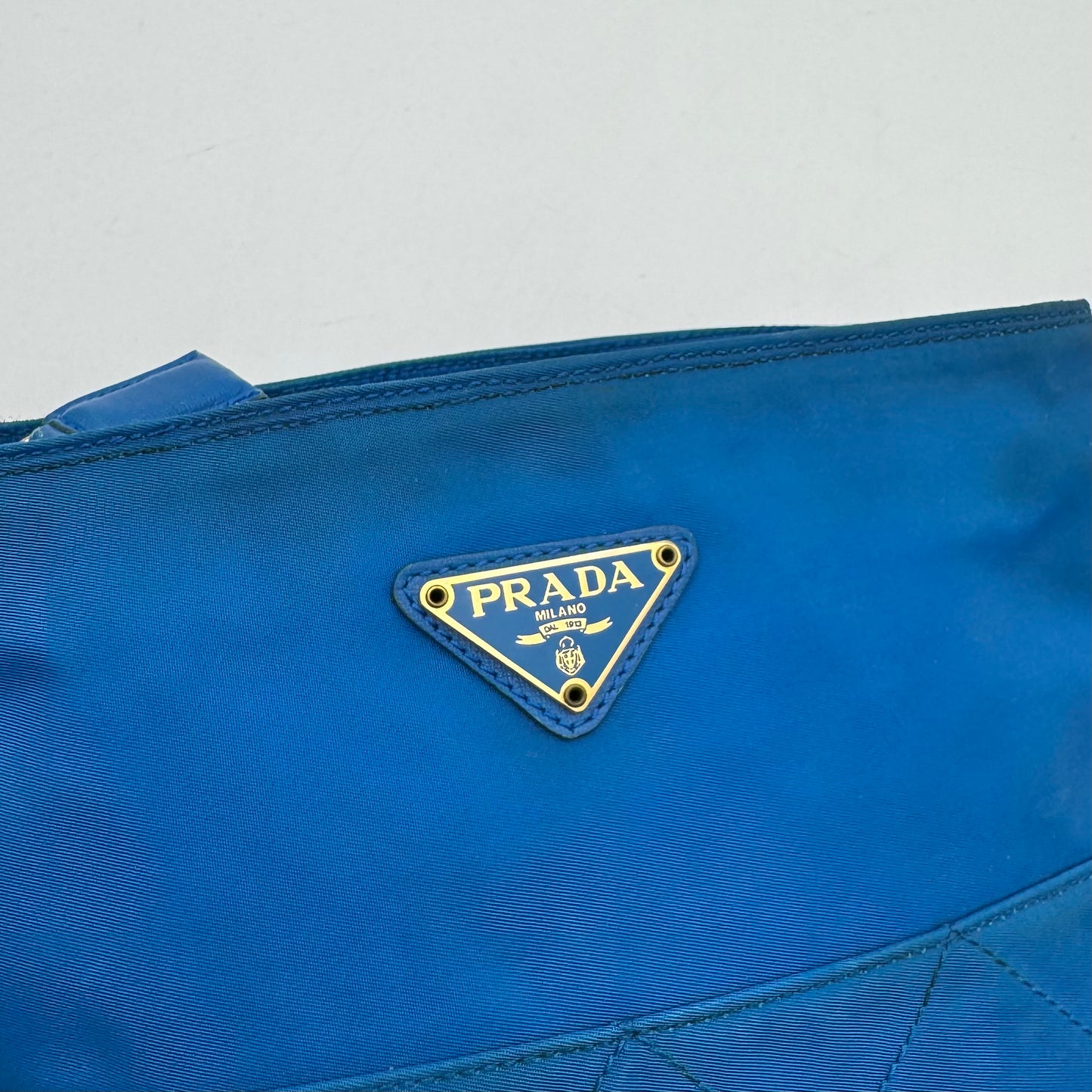 Prada Azure Blue Quilted Nylon Chain Crossbody GHW