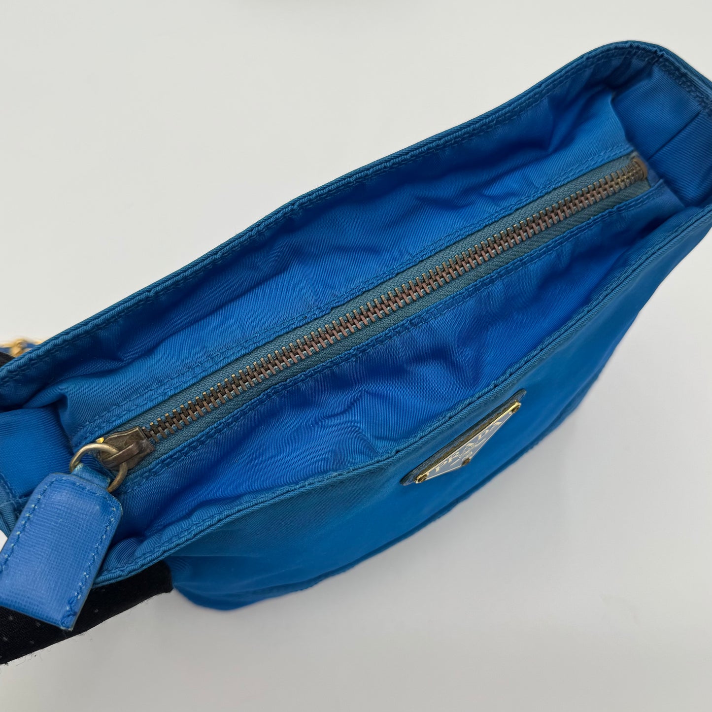 Prada Azure Blue Quilted Nylon Chain Crossbody GHW