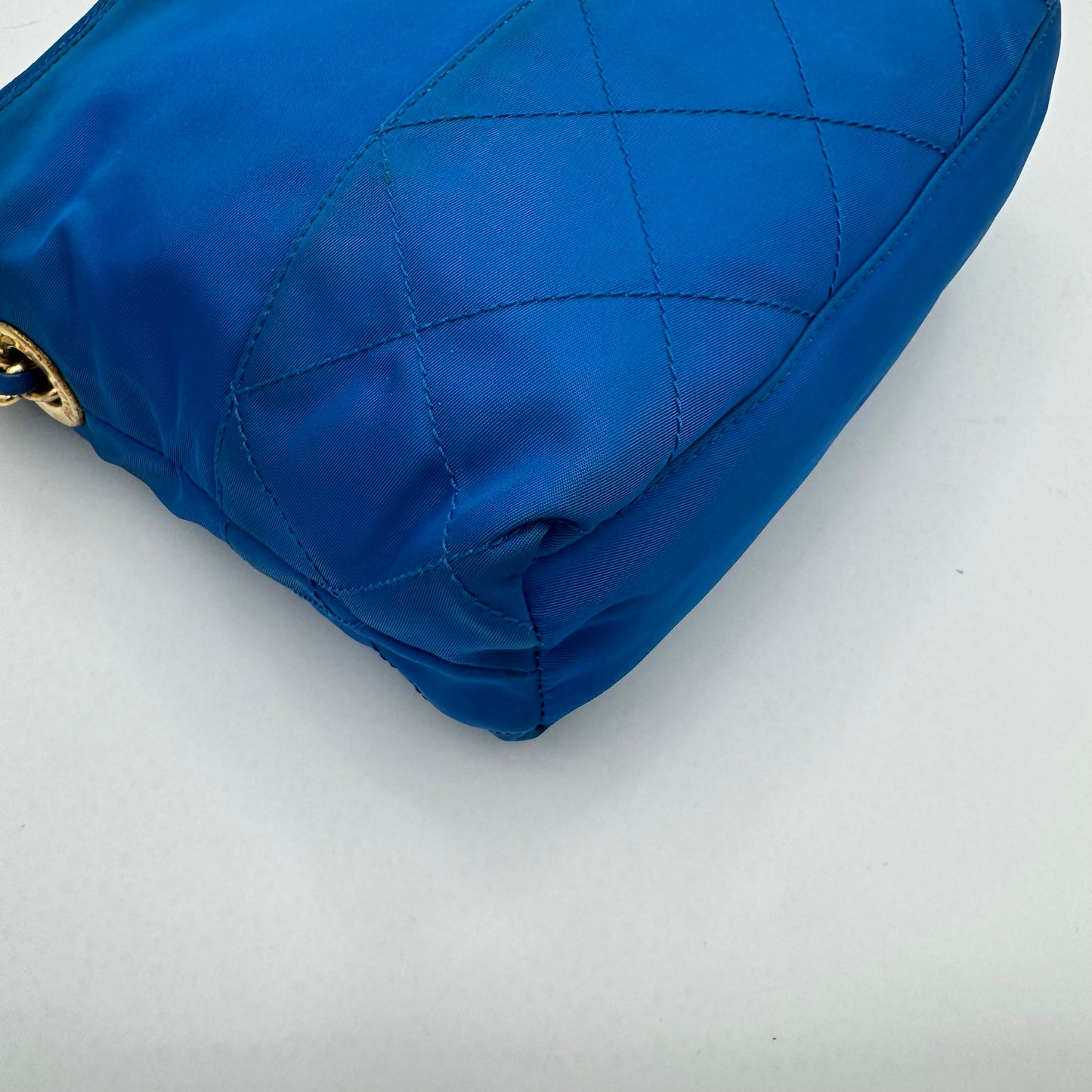 Prada Azure Blue Quilted Nylon Chain Crossbody GHW