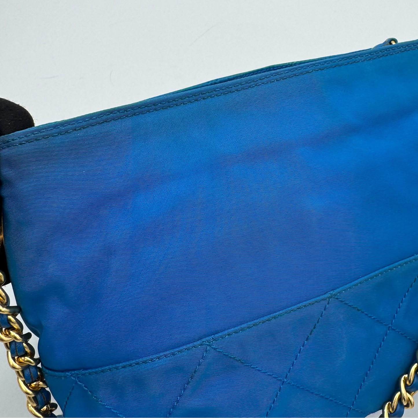 Prada Azure Blue Quilted Nylon Chain Crossbody GHW
