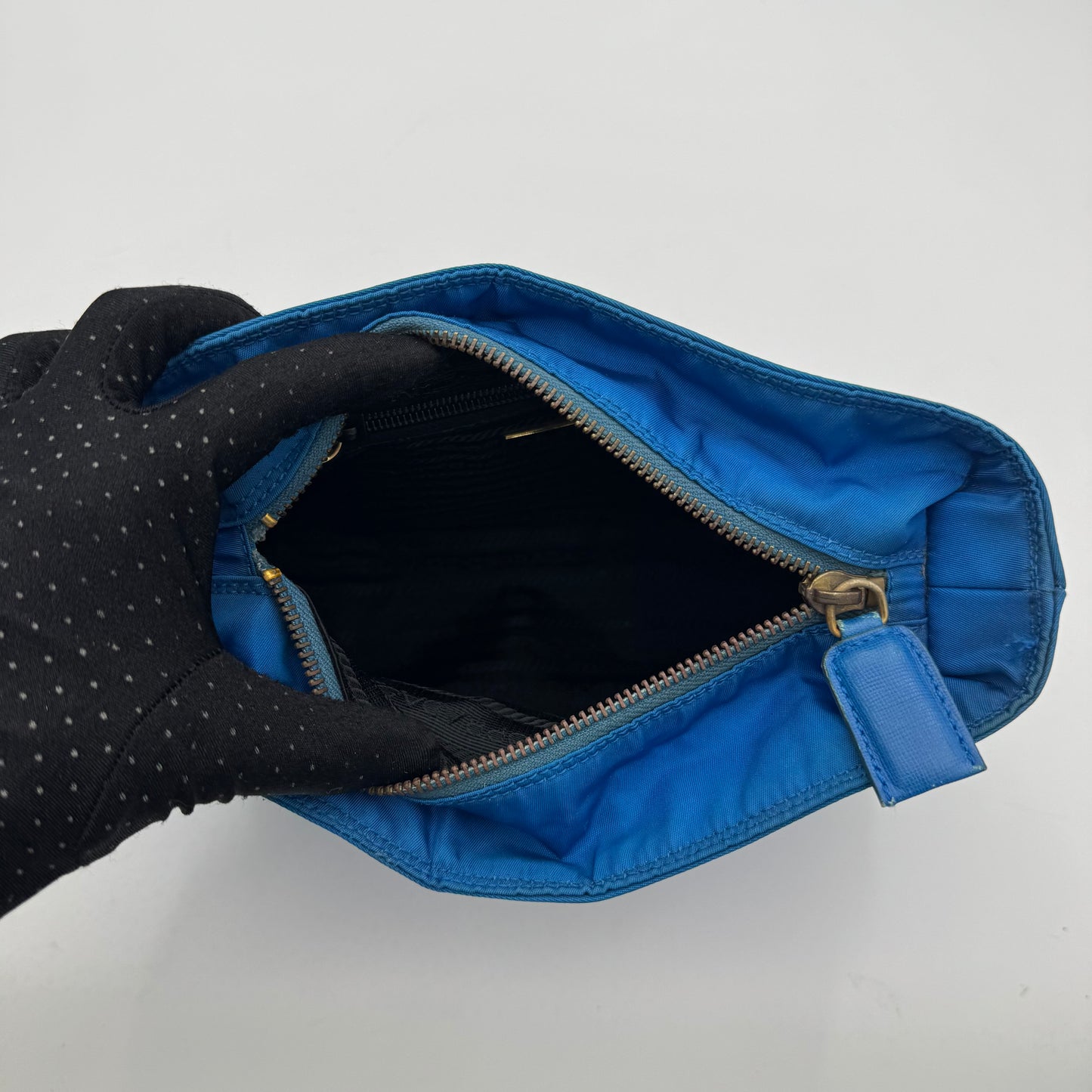 Prada Azure Blue Quilted Nylon Chain Crossbody GHW