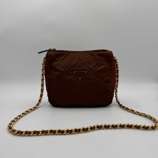 Prada Brown Quilted Nylon Chain Crossbody GHW