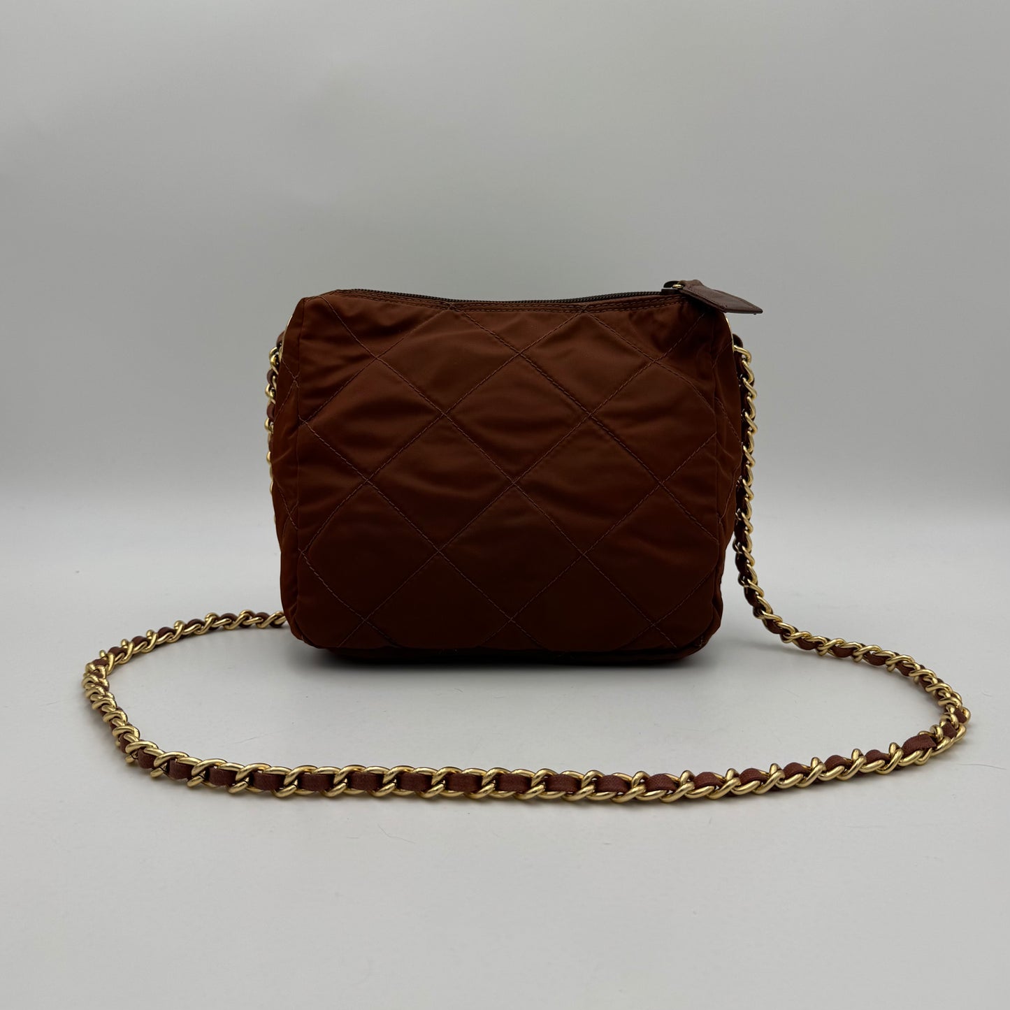 Prada Brown Quilted Nylon Chain Crossbody GHW