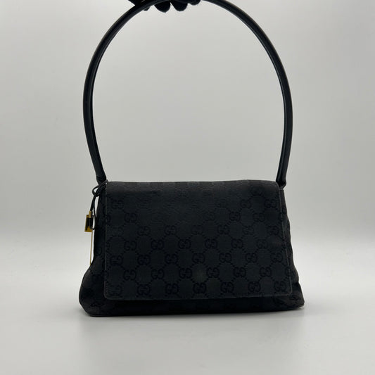 Gucci Black Monogram Canvas Flap Shoulder Bag