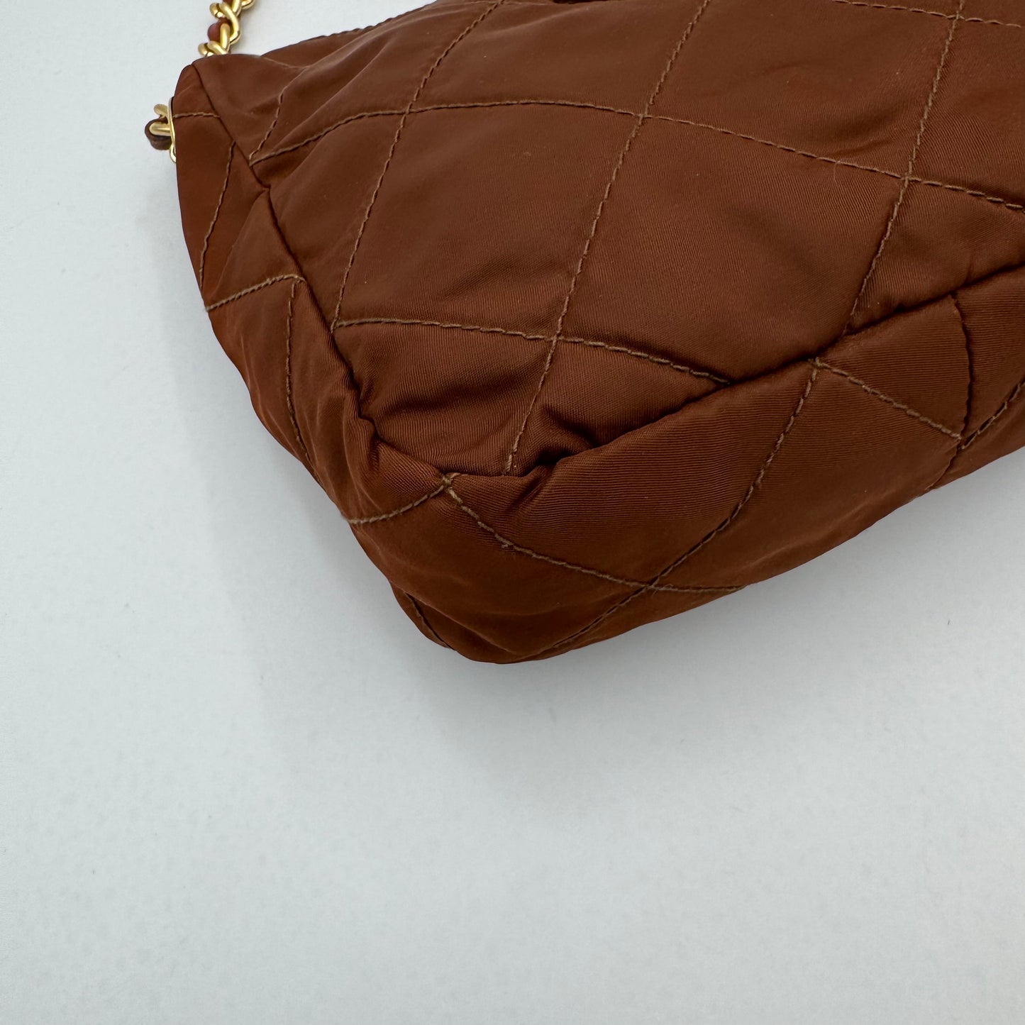 Prada Brown Quilted Nylon Chain Crossbody GHW