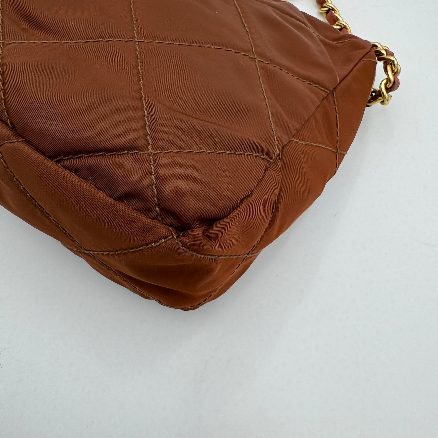 Prada Brown Quilted Nylon Chain Crossbody GHW