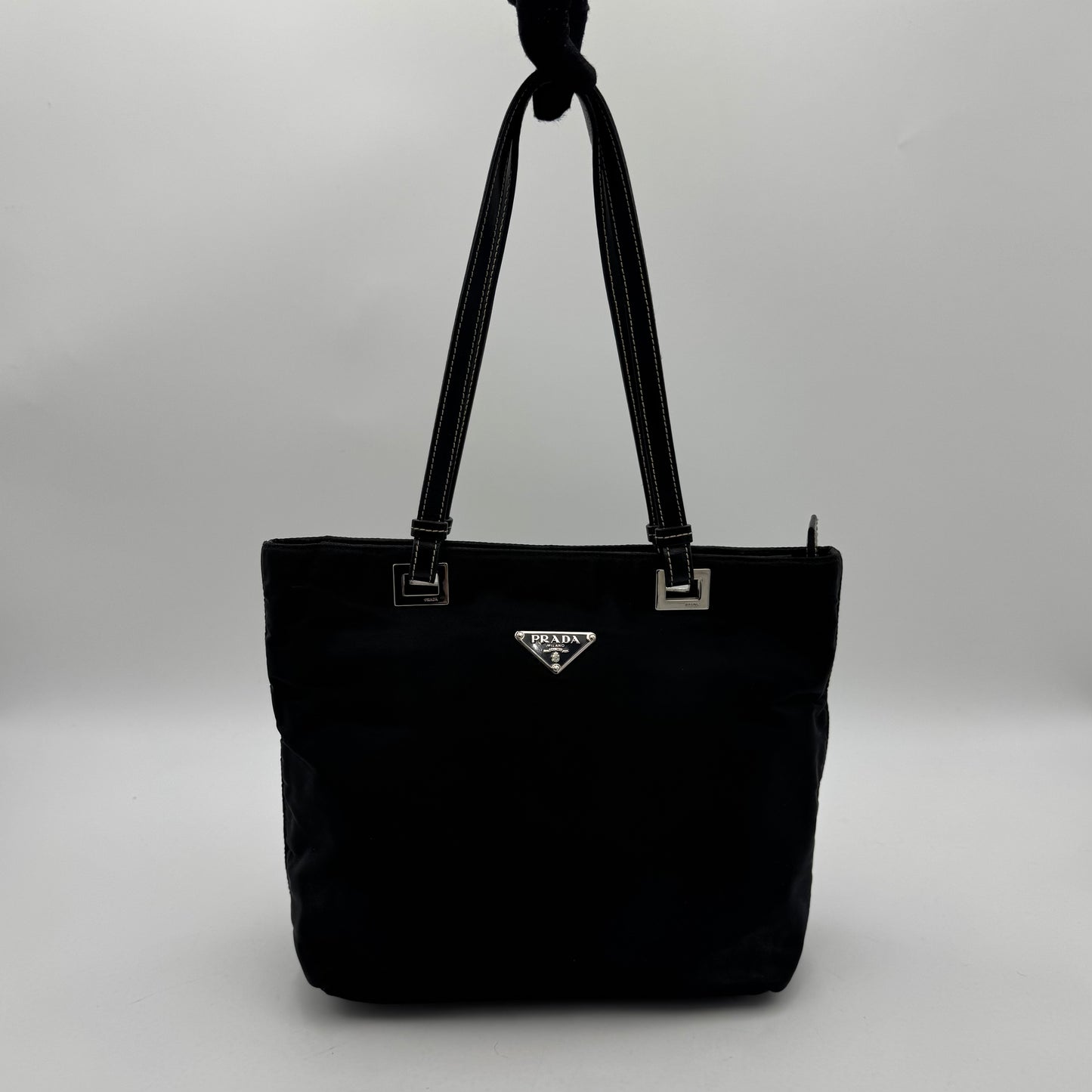 Prada Black Tessuto and Leather Shoulder Tote Bag