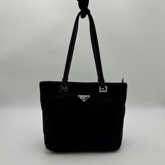 Prada Black Tessuto and Leather Shoulder Tote Bag