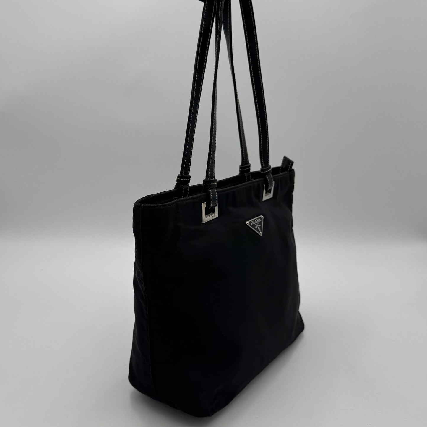 Prada Black Tessuto and Leather Shoulder Tote Bag