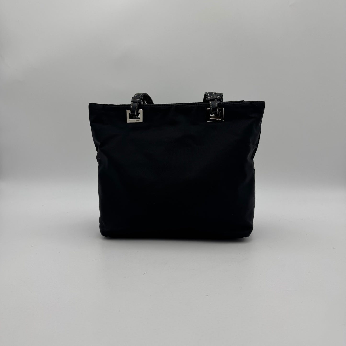 Prada Black Tessuto and Leather Shoulder Tote Bag