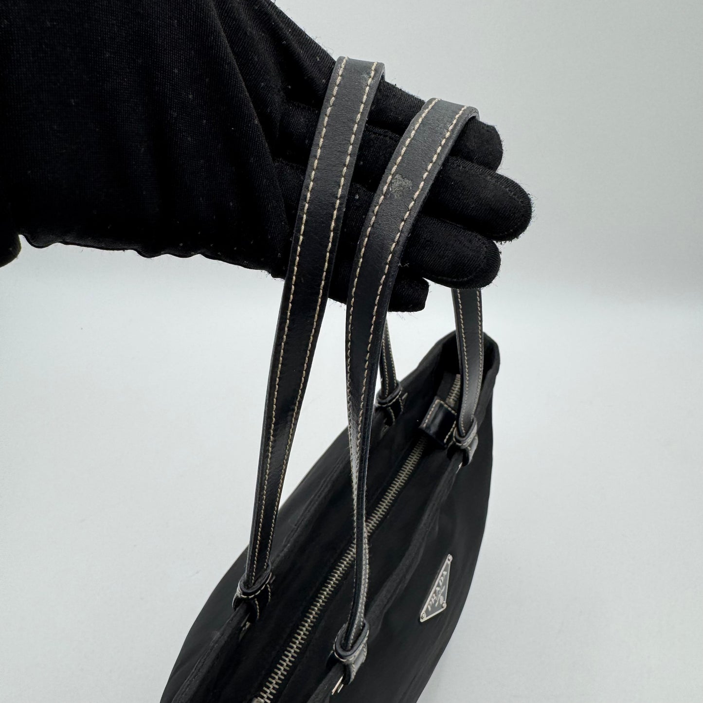 Prada Black Tessuto and Leather Shoulder Tote Bag