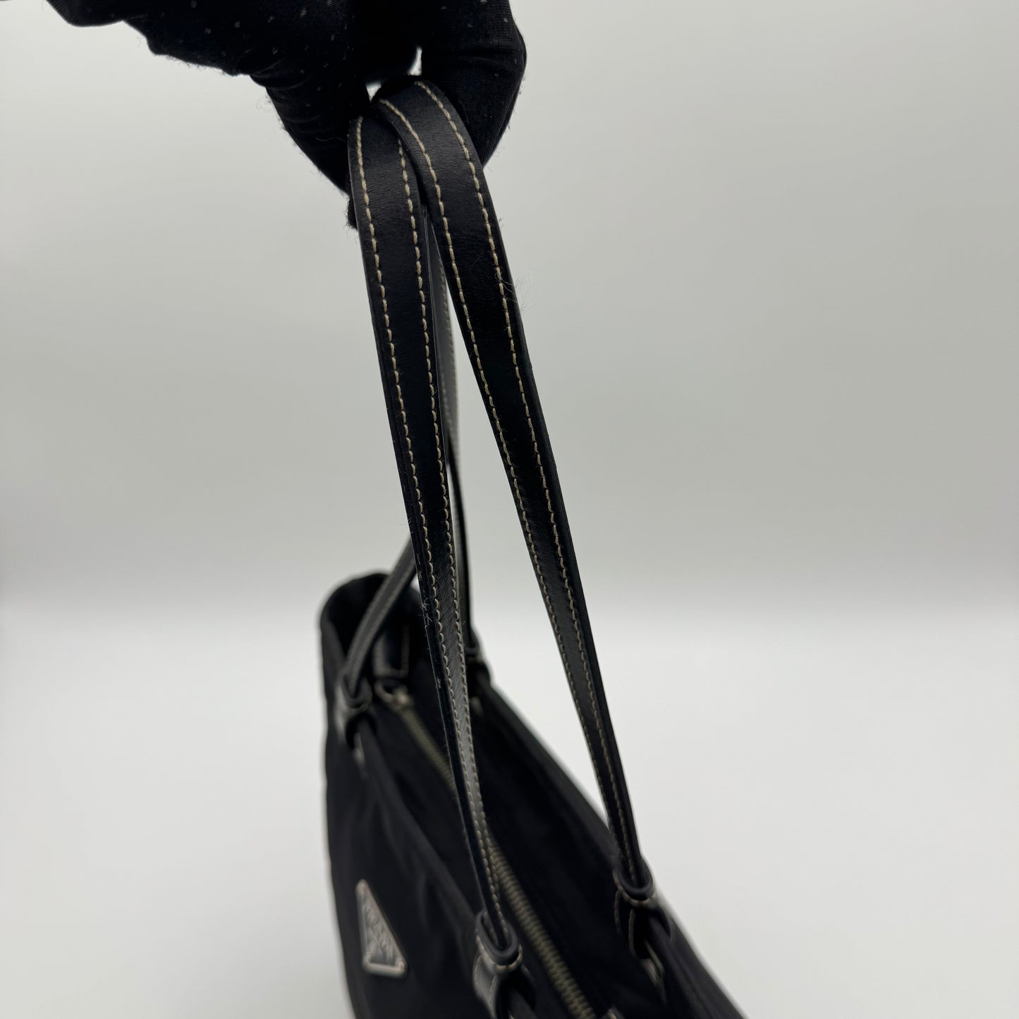 Prada Black Tessuto and Leather Shoulder Tote Bag