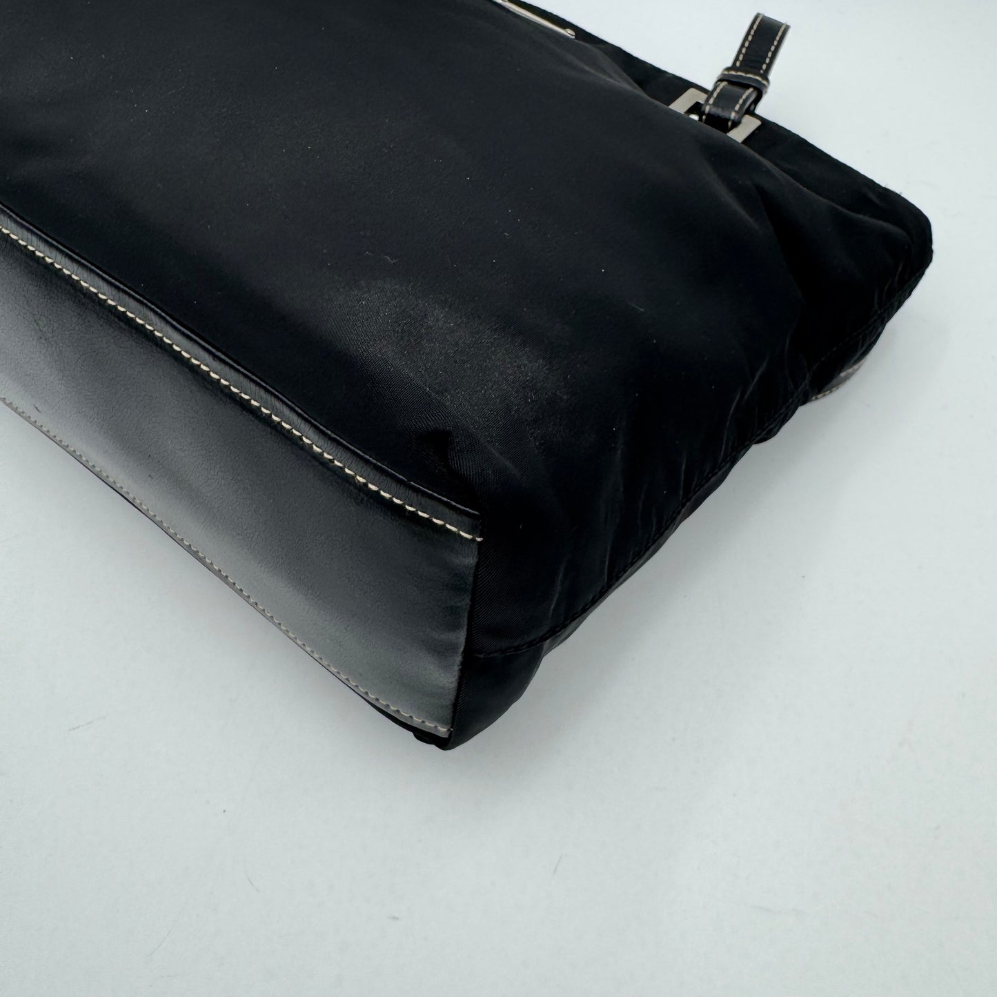 Prada Black Tessuto and Leather Shoulder Tote Bag