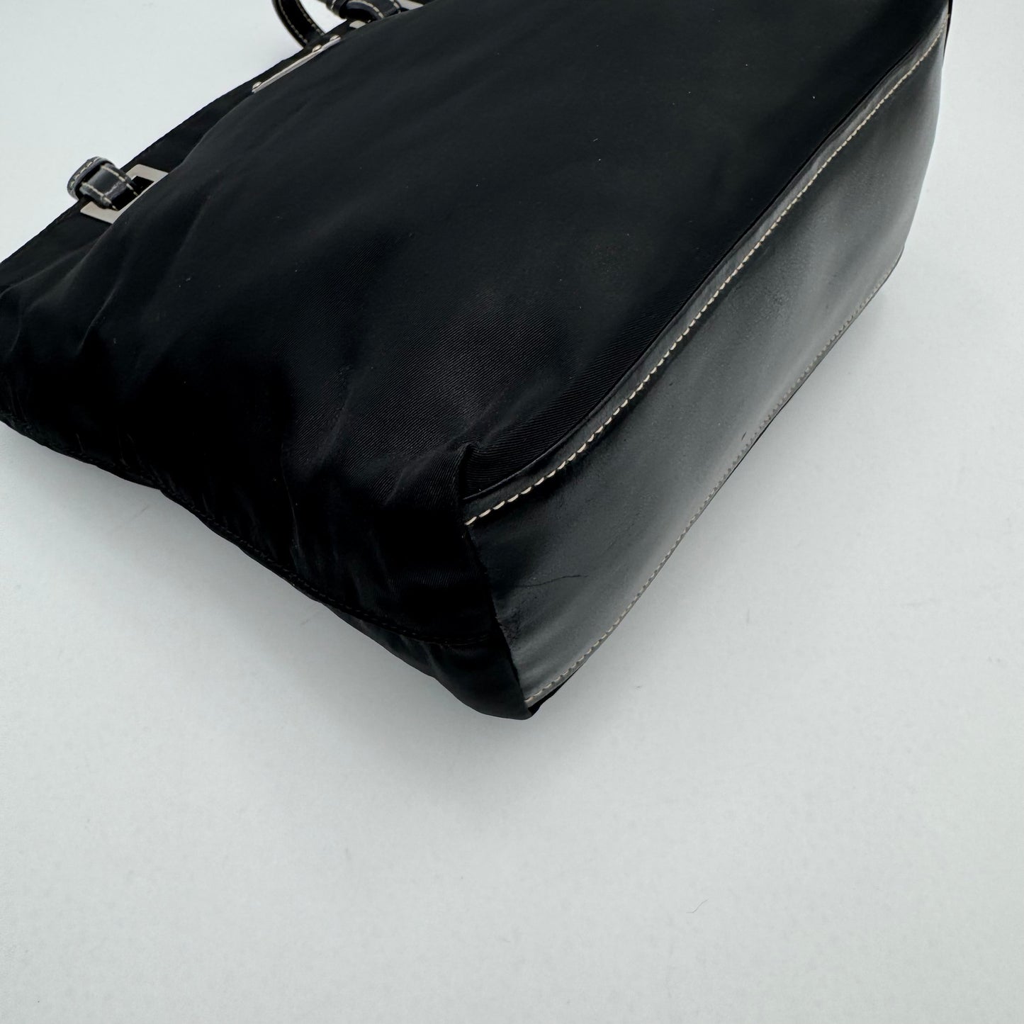 Prada Black Tessuto and Leather Shoulder Tote Bag