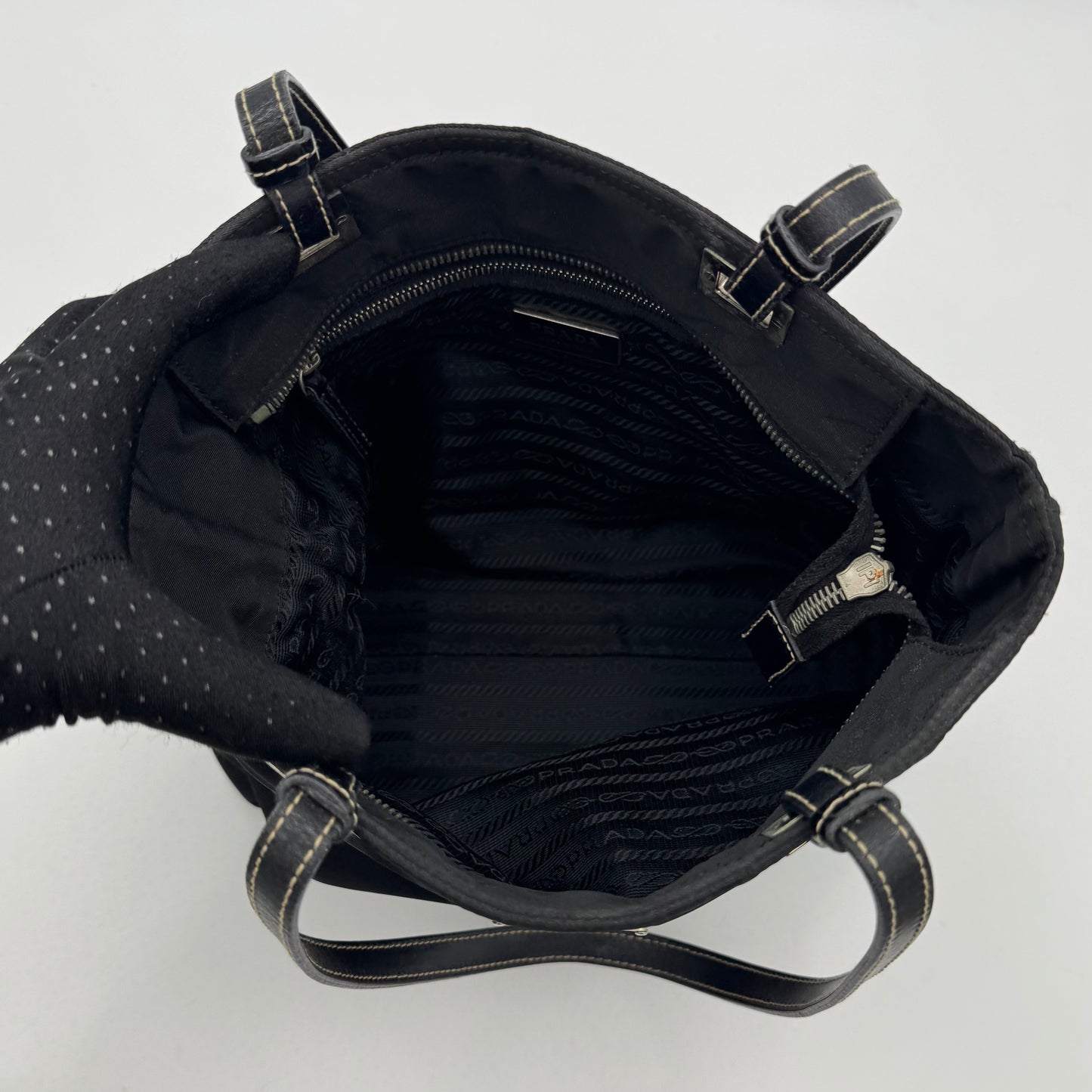 Prada Black Tessuto and Leather Shoulder Tote Bag