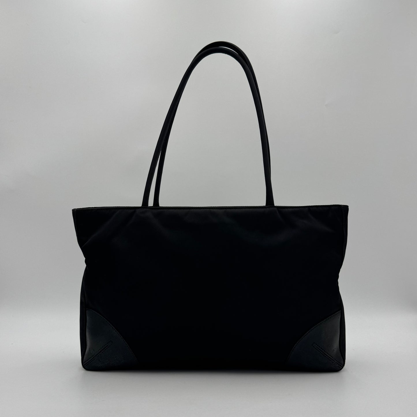 Prada Black Nylon and Leather Horizontal Long Strap Zip Tote