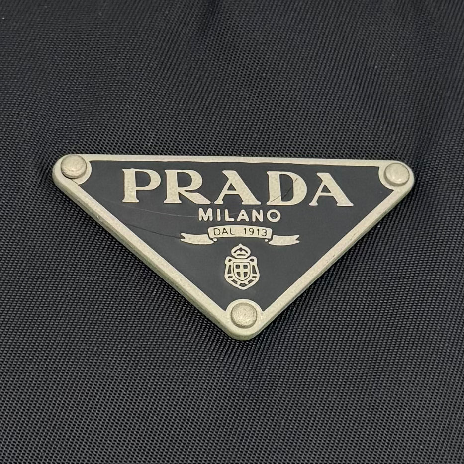 Prada Black Nylon and Leather Horizontal Long Strap Zip Tote