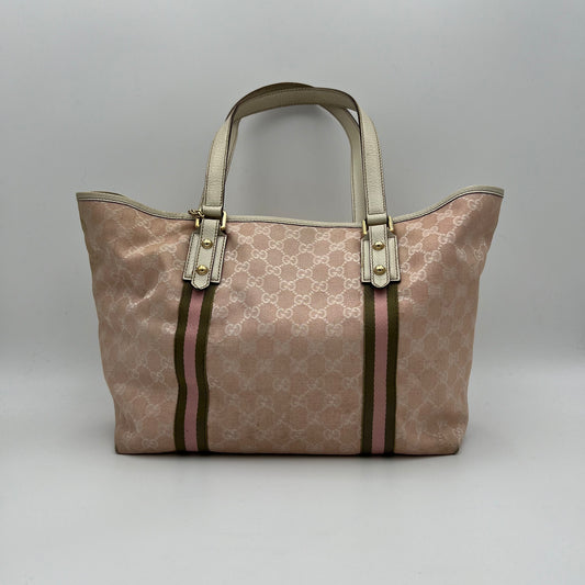 Gucci Pink Monogram Canvas Pink Green Sherryline Tote