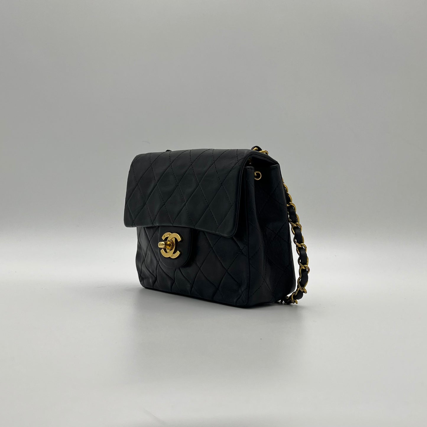 Chanel 1990s Black Lambskin Mini Square Flap Shoulder Bag 17