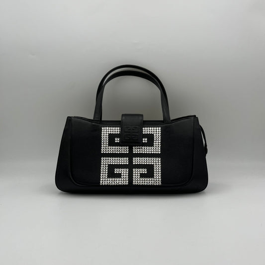 Givenchy Maroquinerie Black Leather Bedazzled Monogram Handbag