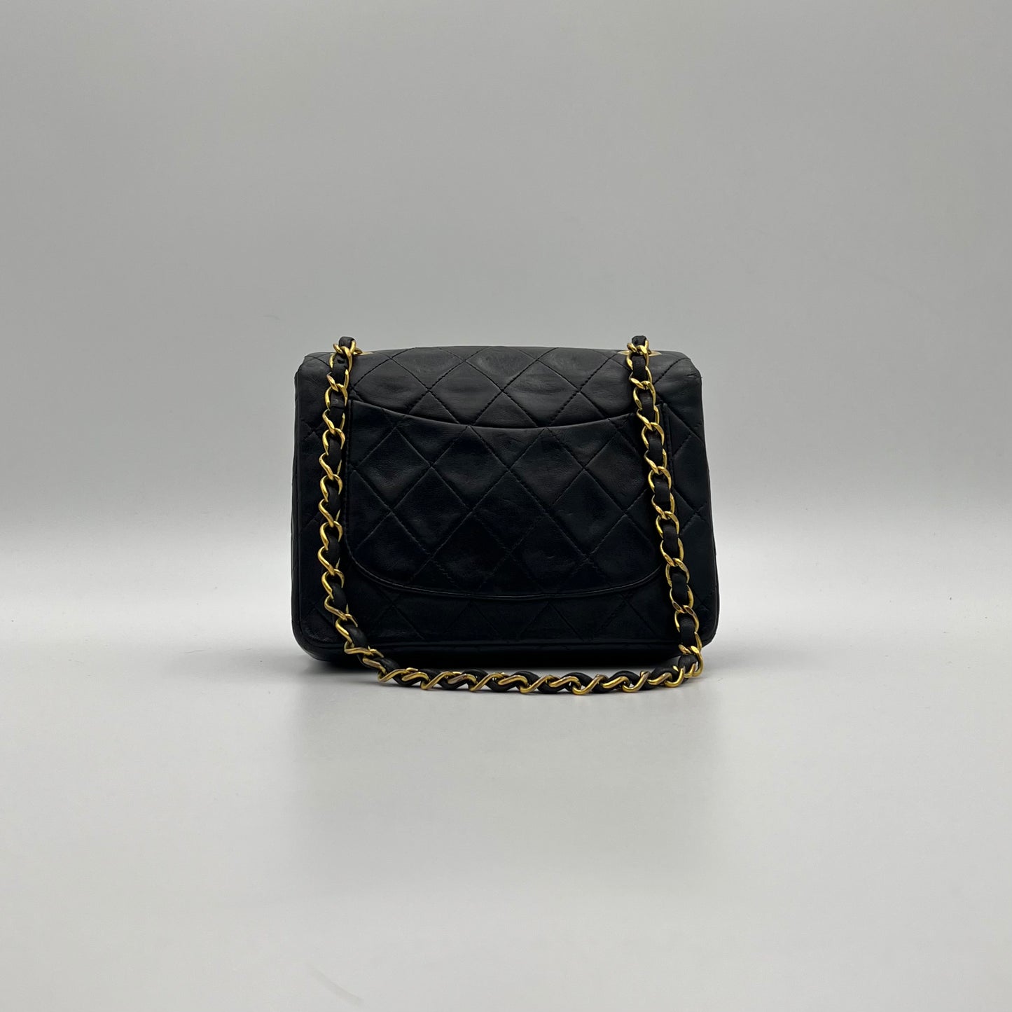 Chanel 1990s Black Lambskin Mini Square Flap Shoulder Bag 17