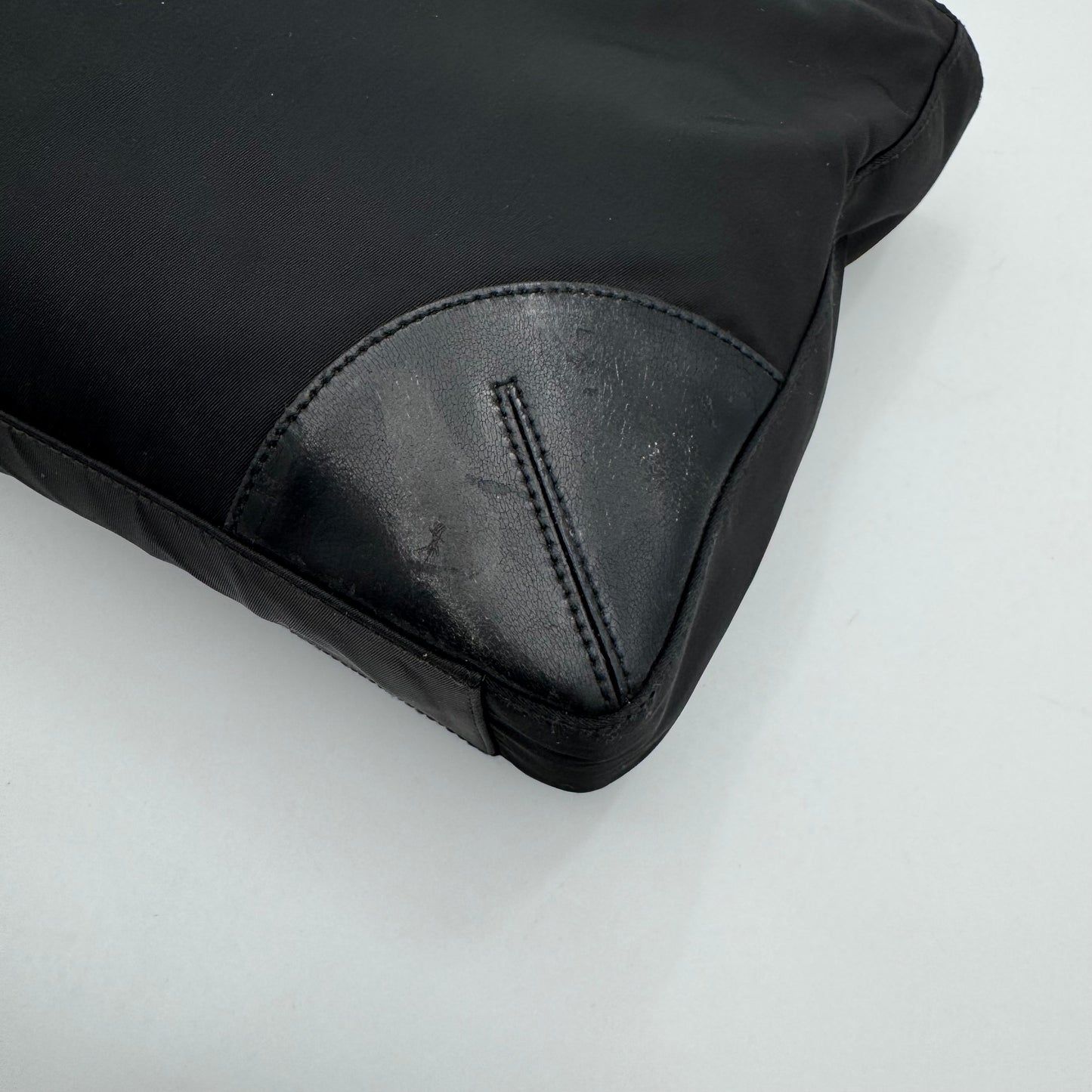Prada Black Nylon and Leather Horizontal Long Strap Zip Tote