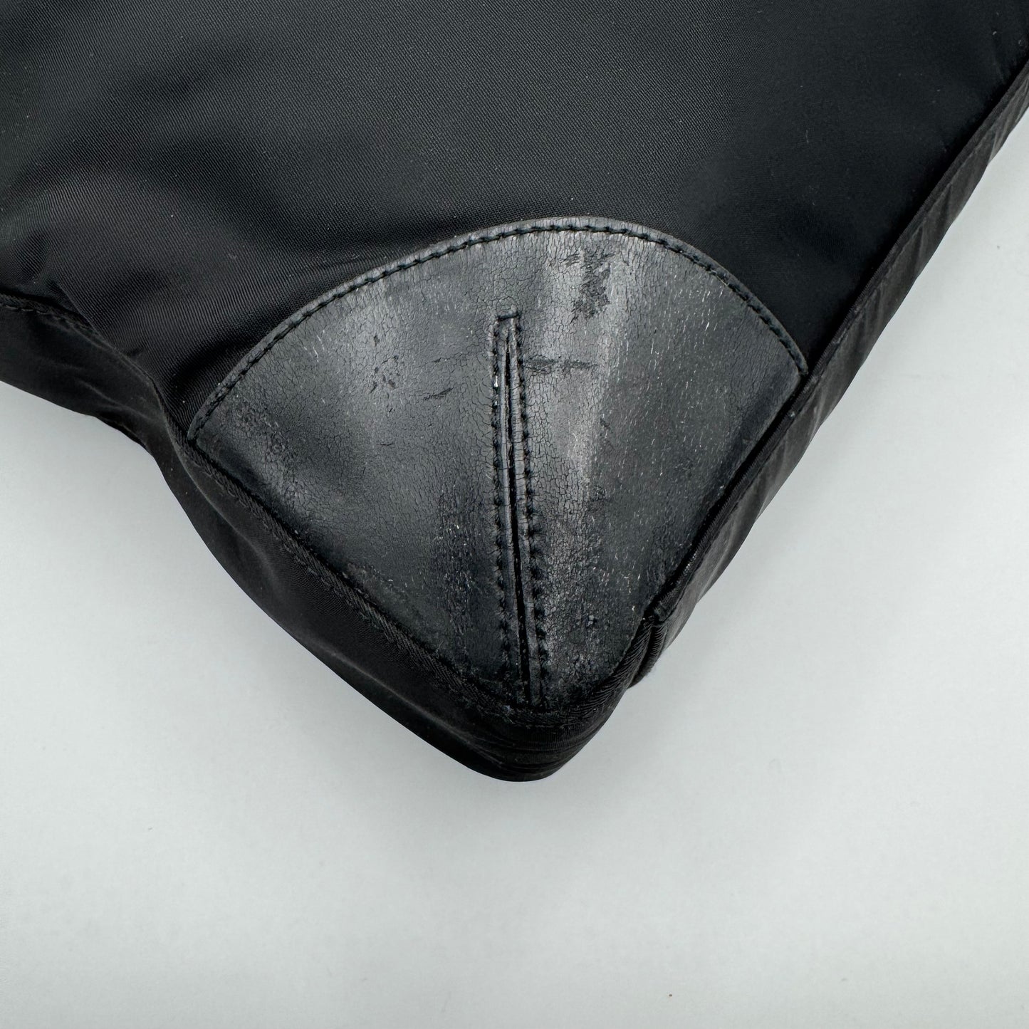 Prada Black Nylon and Leather Horizontal Long Strap Zip Tote