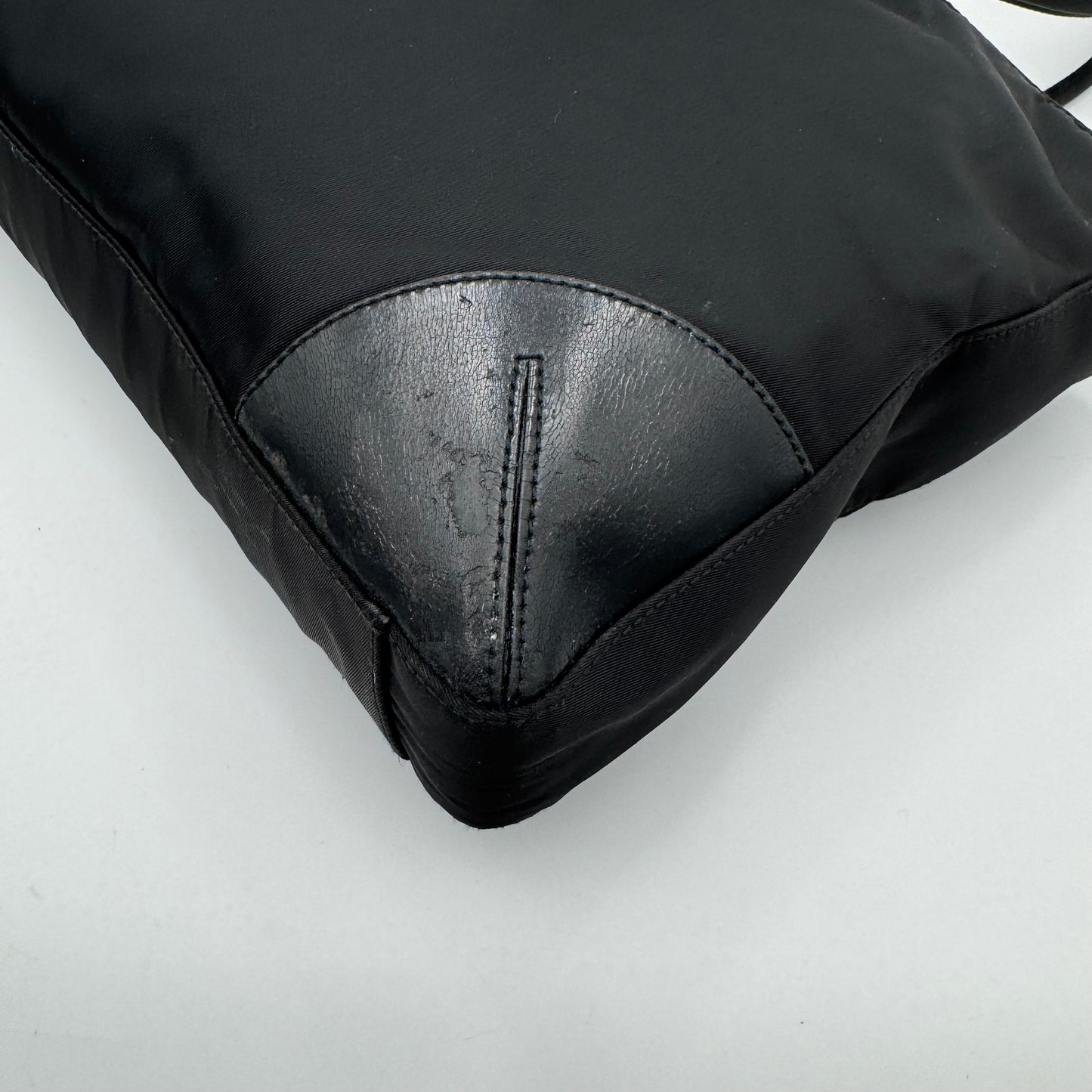 Prada Black Nylon and Leather Horizontal Long Strap Zip Tote