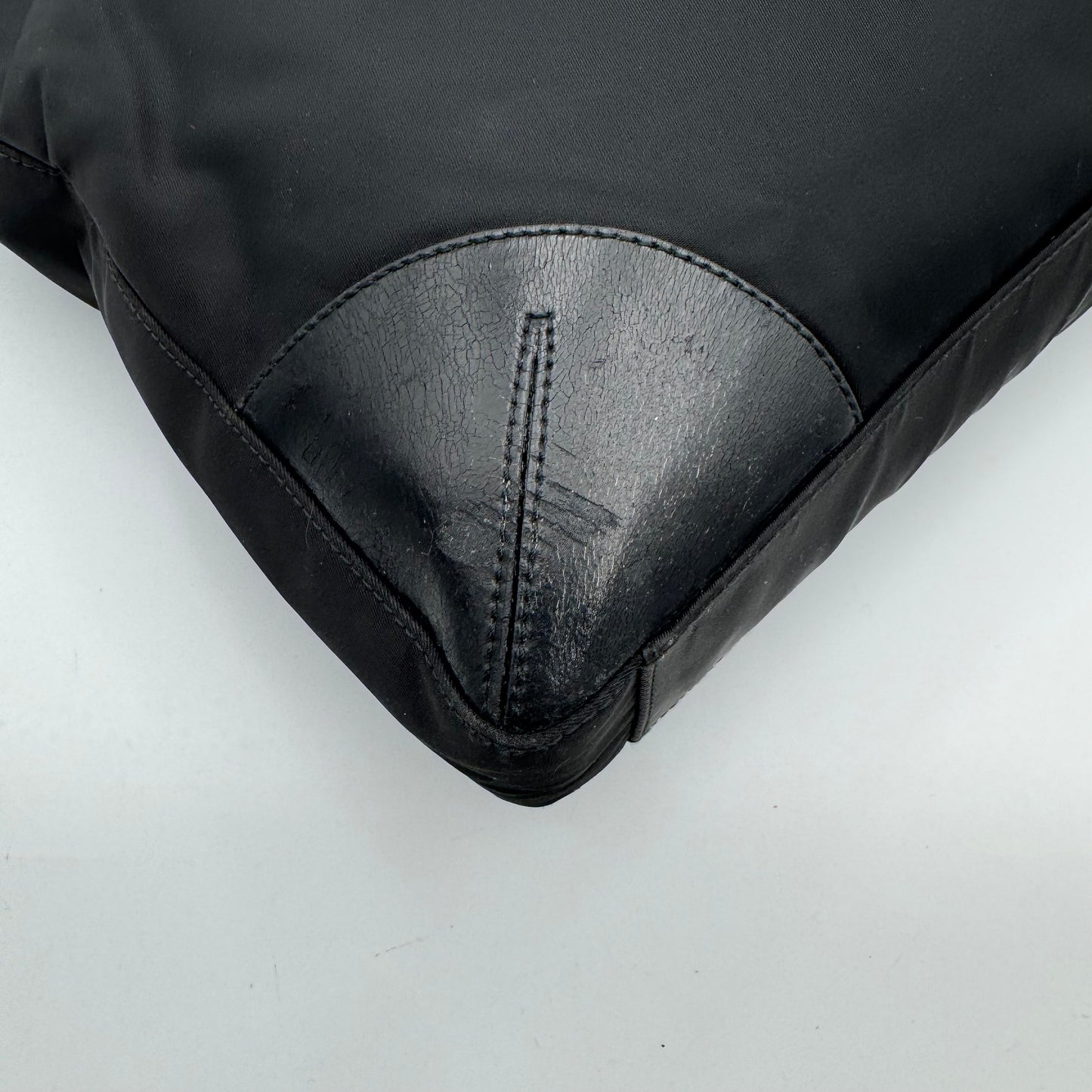 Prada Black Nylon and Leather Horizontal Long Strap Zip Tote