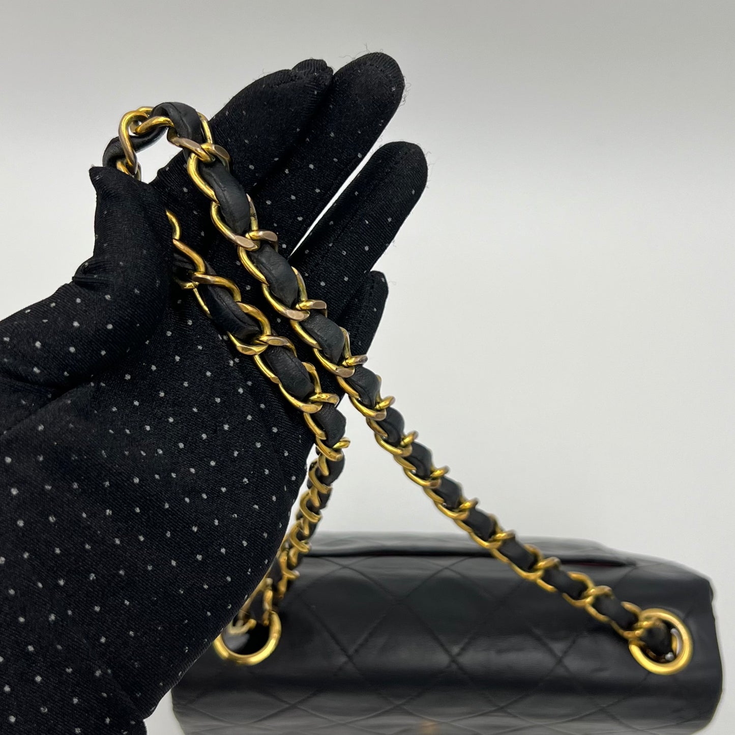 Chanel 1990s Black Lambskin Mini Square Flap Shoulder Bag 17