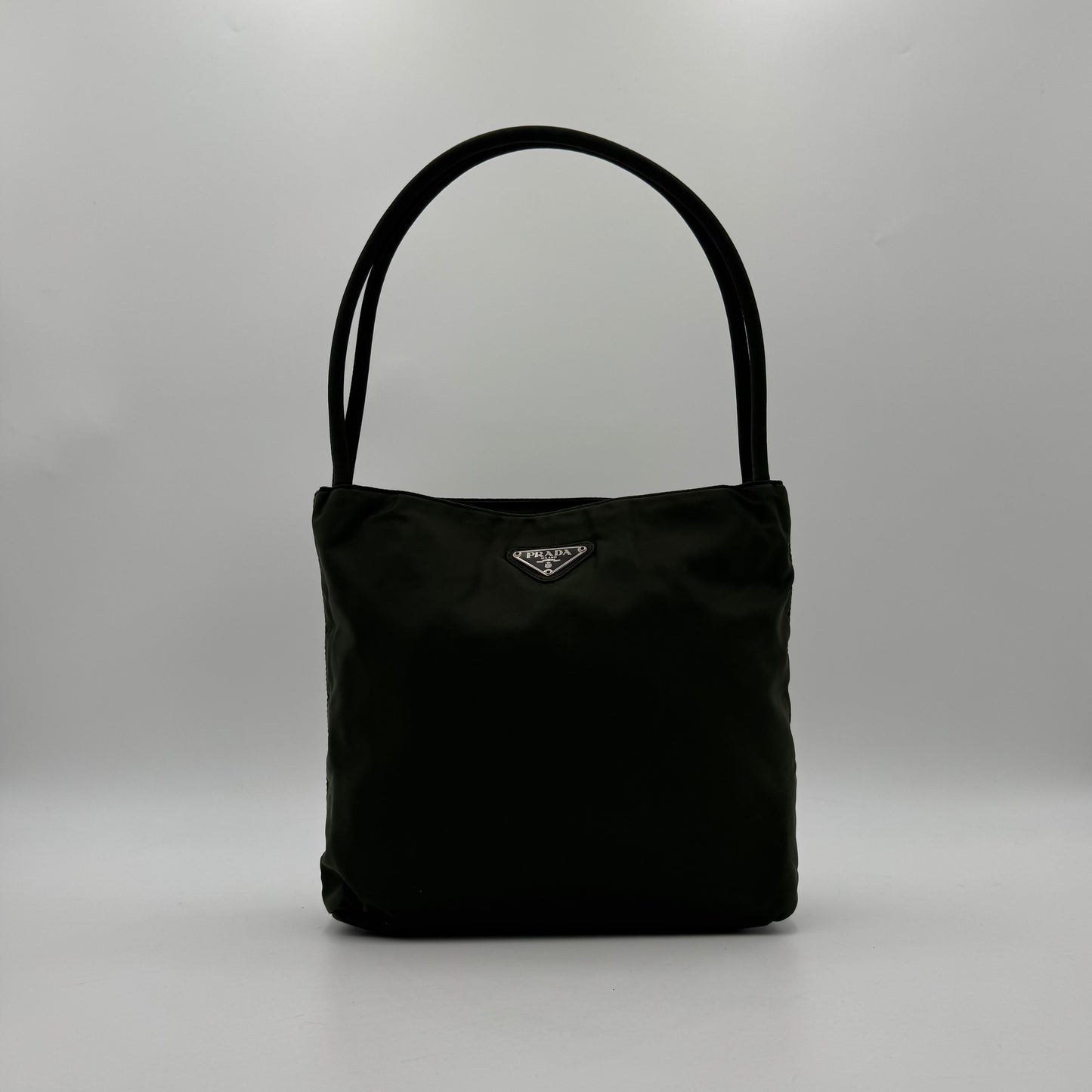 Prada Green Nylon Double Strap Small Open Tote