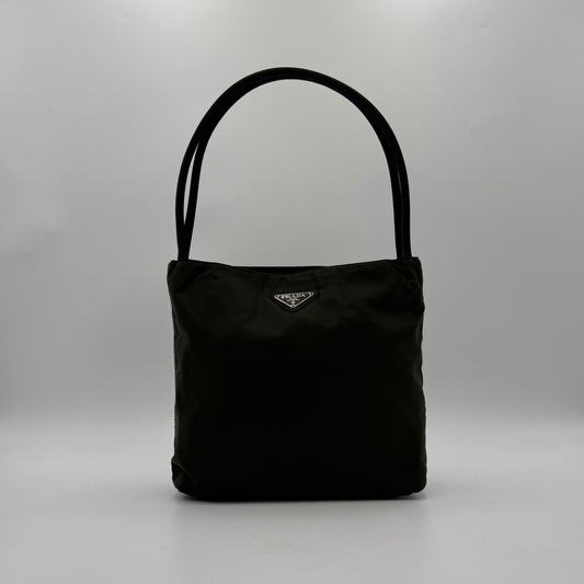 Prada Green Nylon Double Strap Small Open Tote
