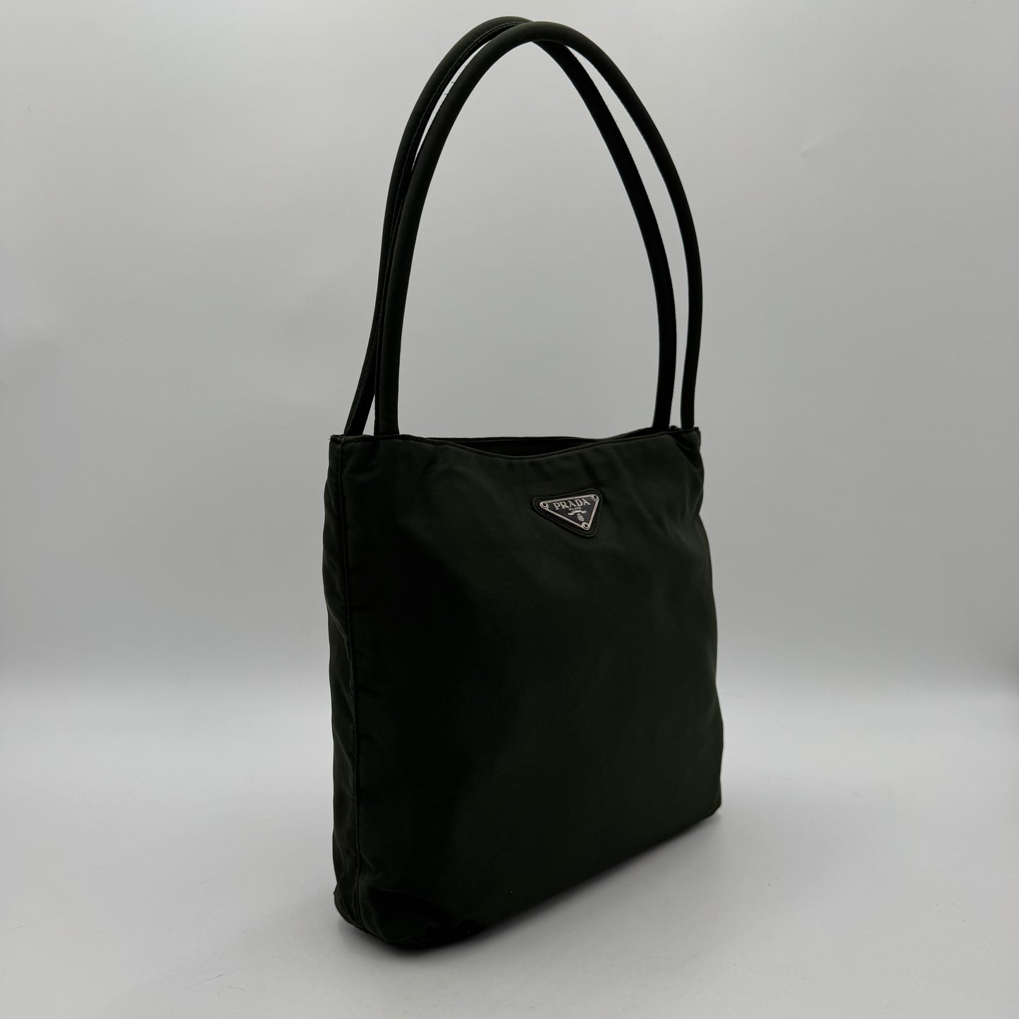 Prada Green Nylon Double Strap Small Open Tote