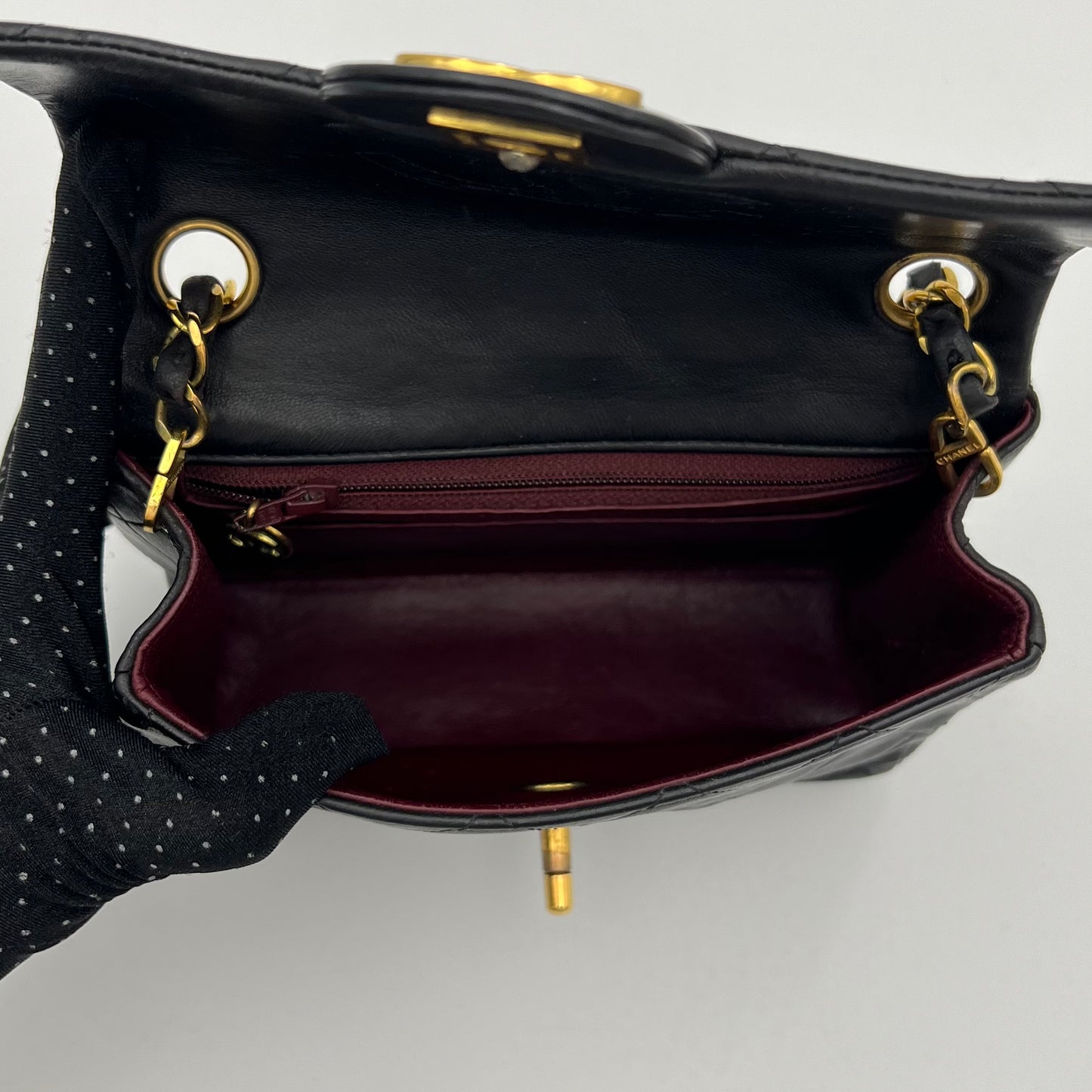 Chanel 1990s Black Lambskin Mini Square Flap Shoulder Bag 17