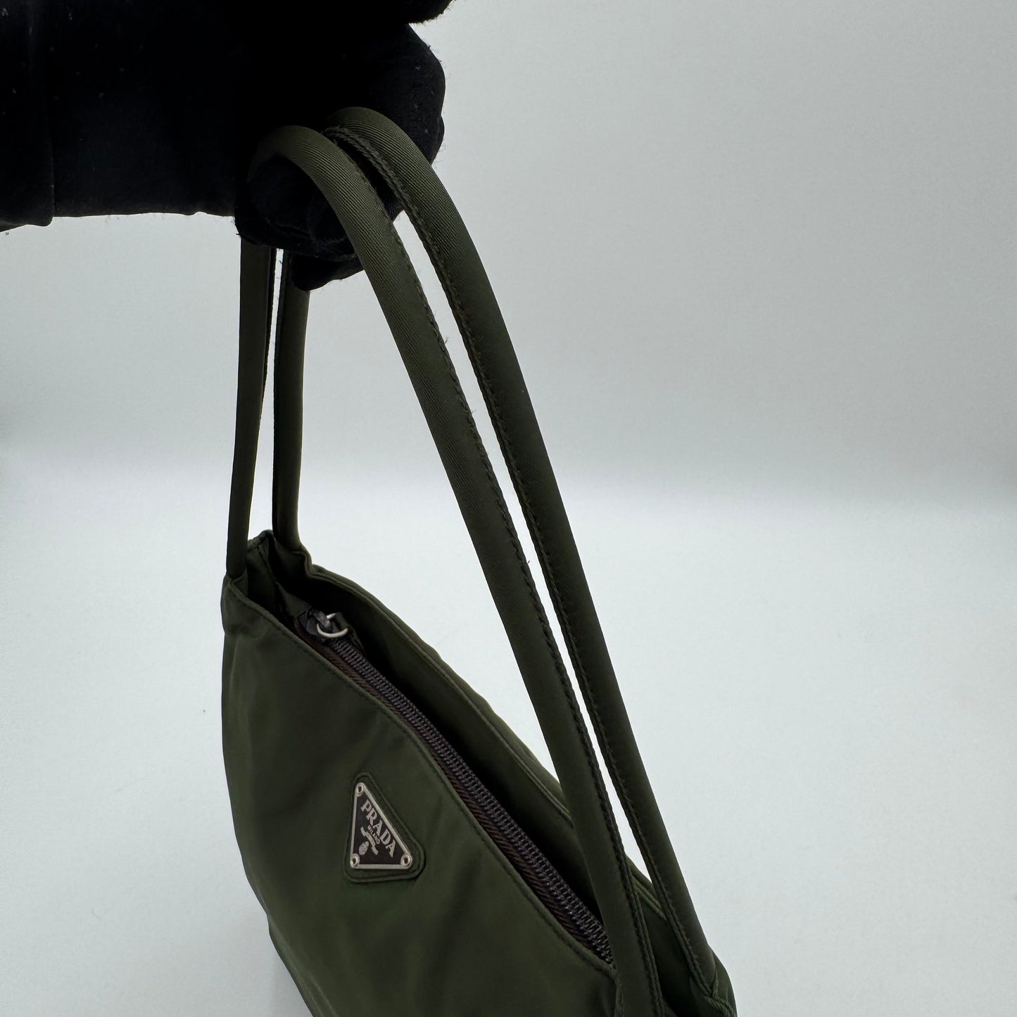 Prada Green Nylon Double Strap Small Open Tote