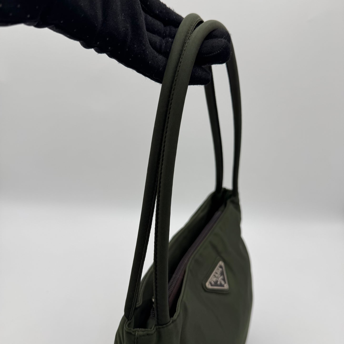 Prada Green Nylon Double Strap Small Open Tote