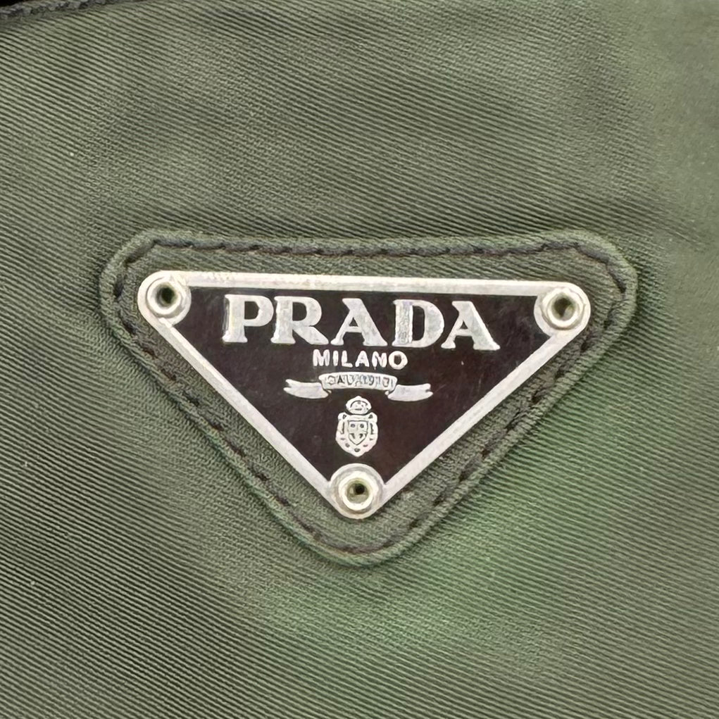 Prada Green Nylon Double Strap Small Open Tote