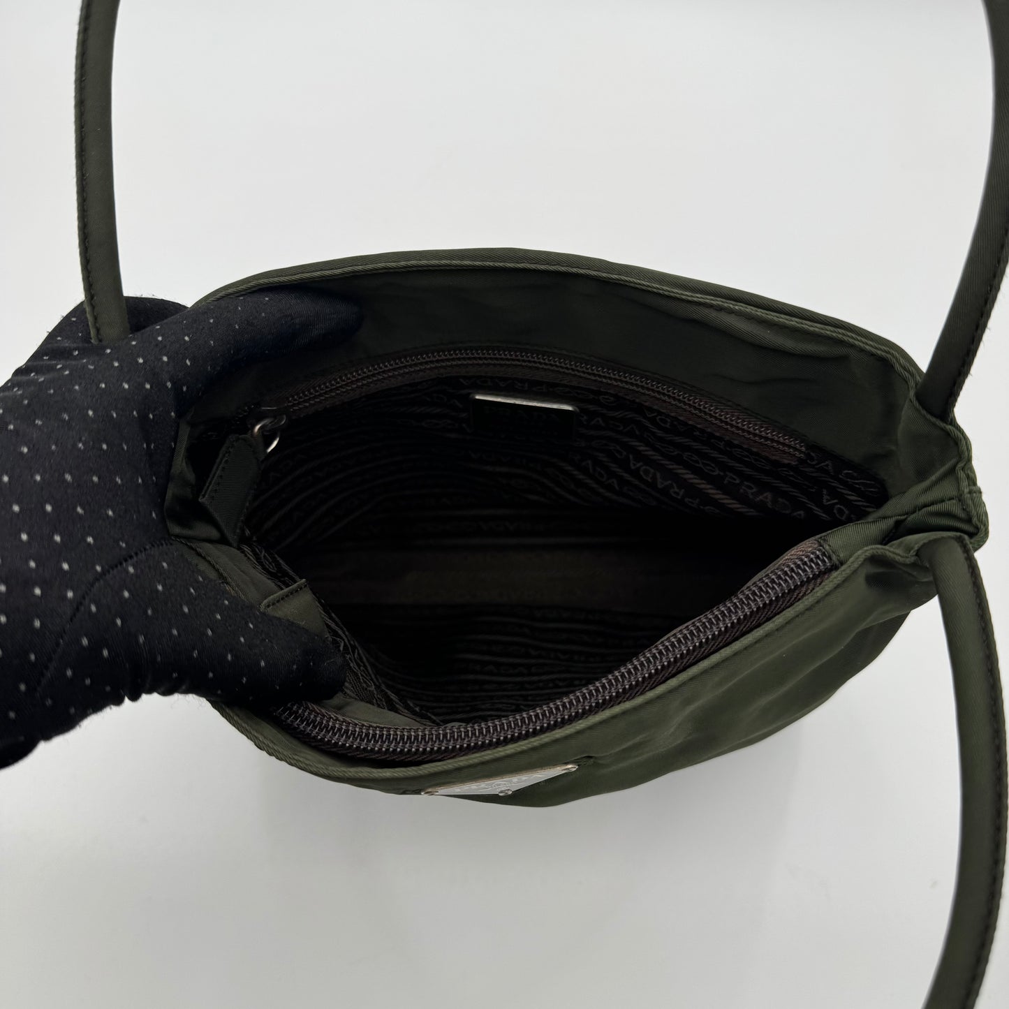 Prada Green Nylon Double Strap Small Open Tote