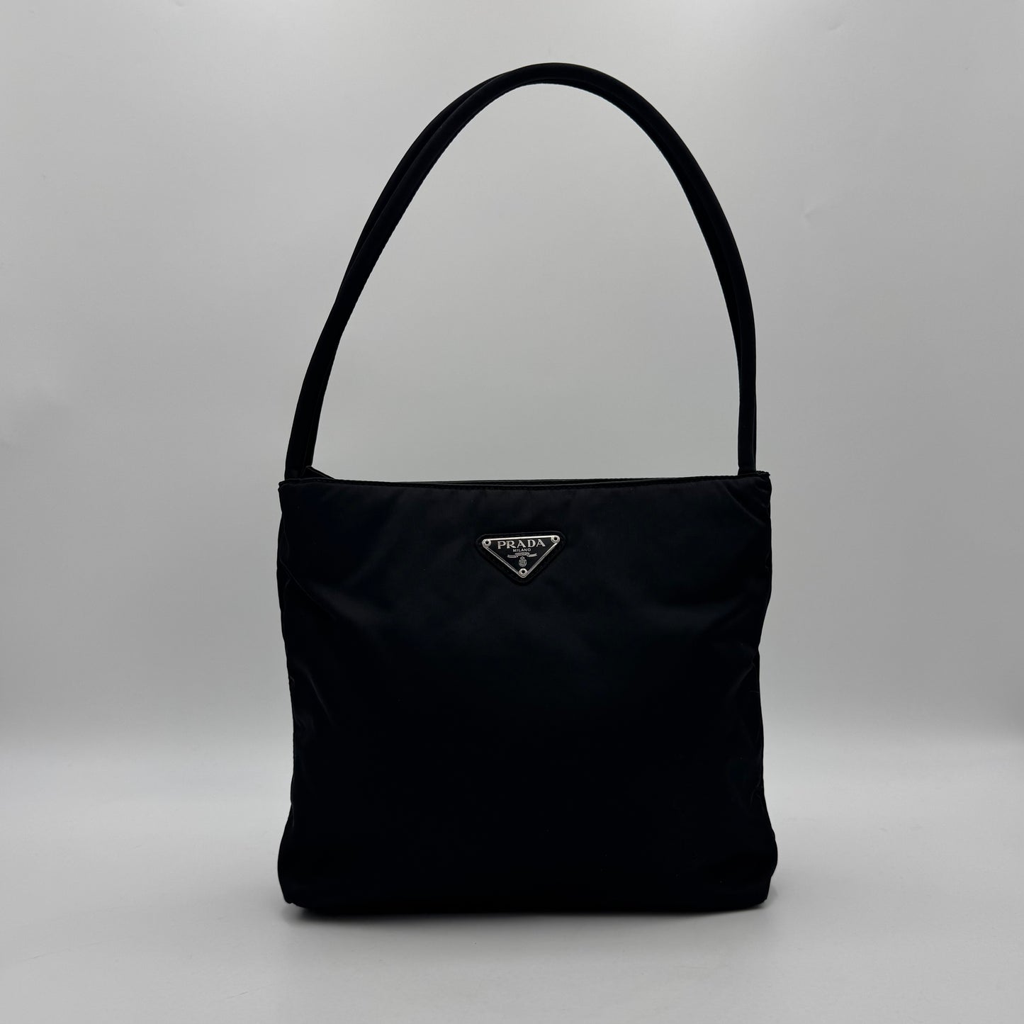 Prada Black Nylon Double Strap Small Open Tote