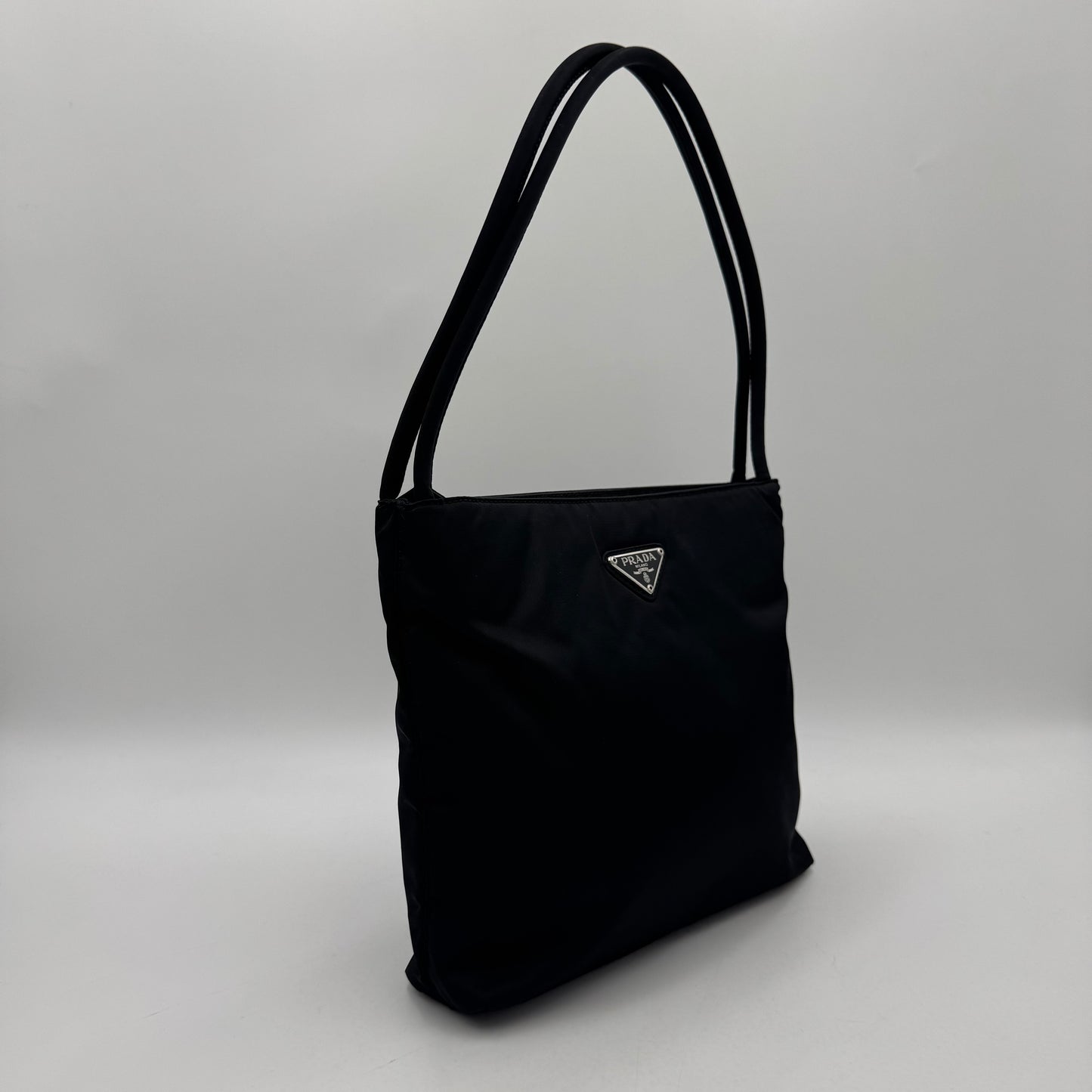 Prada Black Nylon Double Strap Small Open Tote